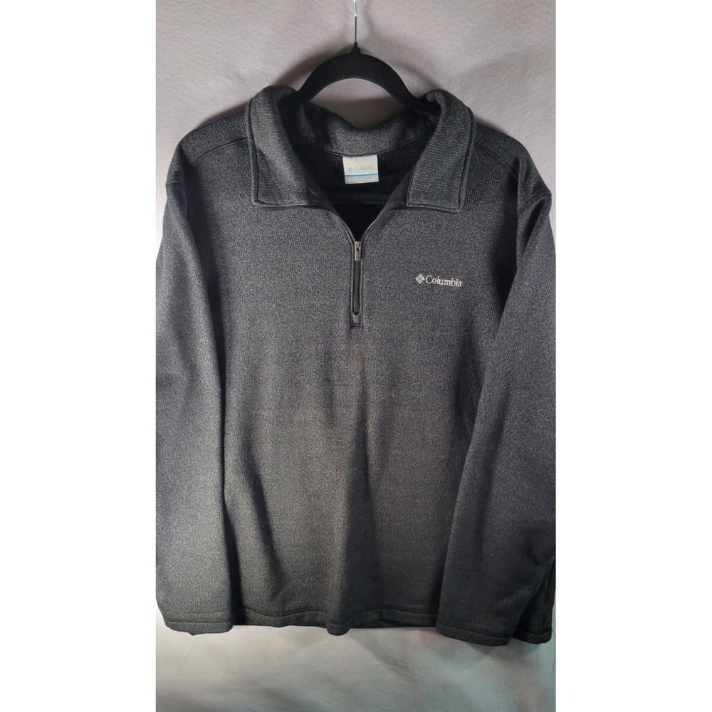 Columbia Quarter Zip Pullover Mens XLarge Gray Marl Cotton Blend Fleece Sweater